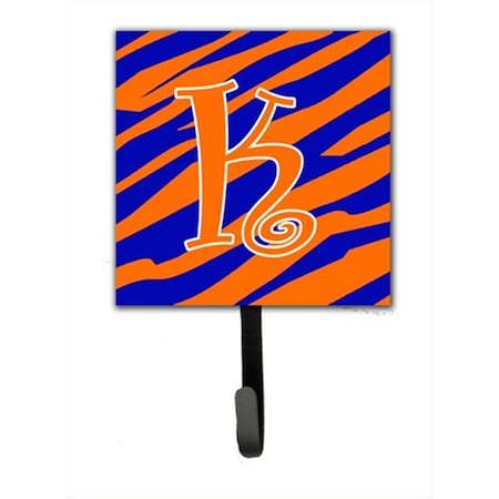 Carolines Treasures 4.25 x 6 in. Letter K Initial Tiger Stripe Blue and Orange Leash Or Key Hook CJ1036-KSH4